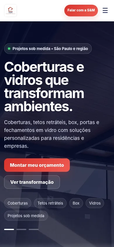 Versão celular do site S&M Coberturas